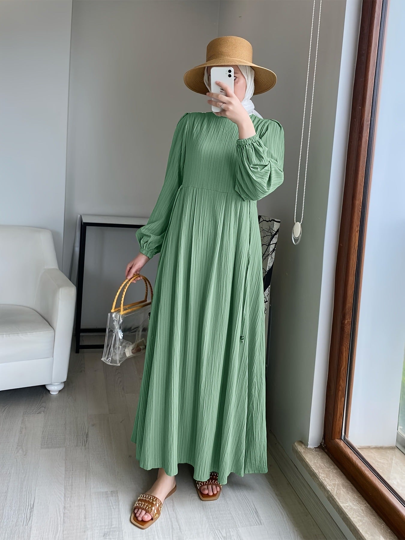 Damen Maxikleid mit raffiniertem Faltenwurf und elastischen Ärmeln Stalluxe