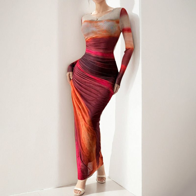 Damen elegantes Maxikleid mit innovativem Farbverlauf Stalluxe