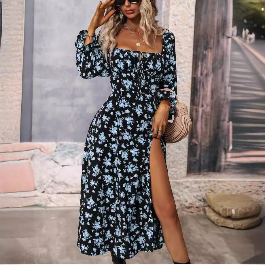 Damen Maxikleid mit tiefem Schlitz und floralem Design Stalluxe