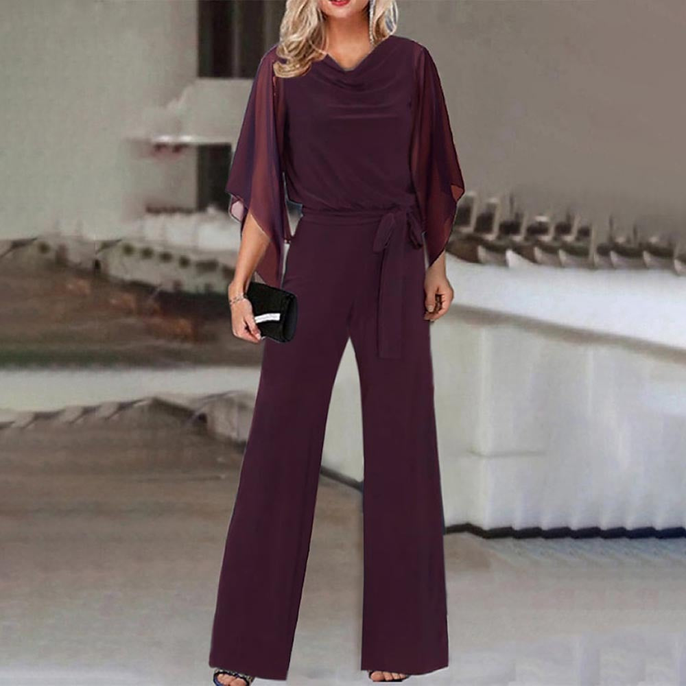 Damen eleganter Jumpsuit mit schwingenden Ärmeln und tailliertem Gürtel Stalluxe