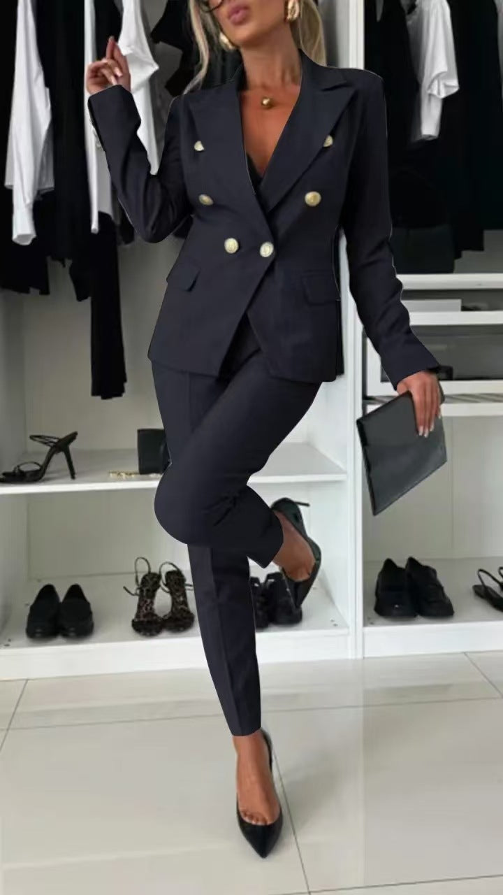 Damen Elegantes Blazer-Set mit taillierter Hose und doppelter Knopfleiste Stalluxe