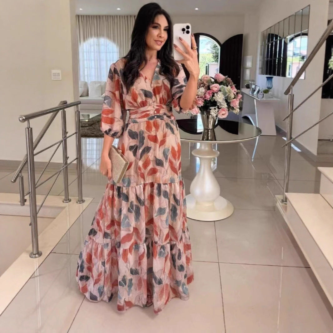 Damen Luftiges Maxikleid mit floralen Details und voluminösen Ärmeln Stalluxe