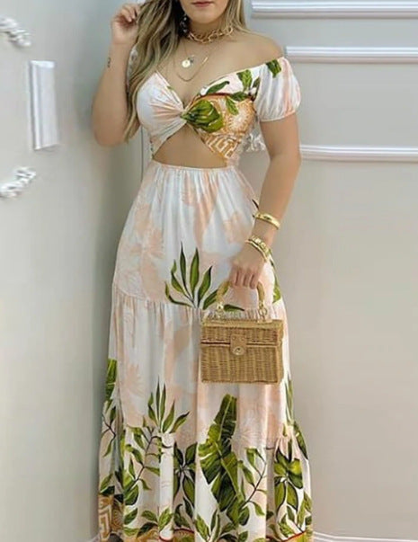 Damen Maxikleid mit floralem Cut-Out Design und Puffärmeln Stalluxe