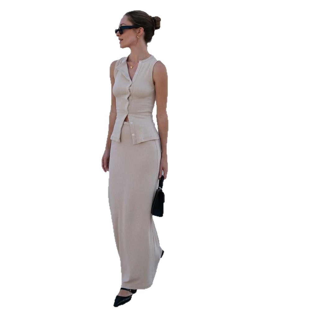 Damen Maxikleid mit Knopfleiste und elegantem Schnitt Stalluxe