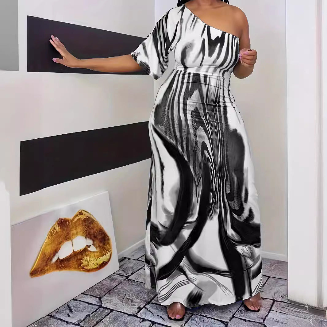 Damen Maxikleid mit asymmetrischem Schnitt und elegantem Muster Stalluxe