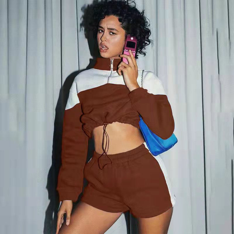 Damen sportliches Zweiteiler-Set mit cropped Jacke und Shorts Stalluxe