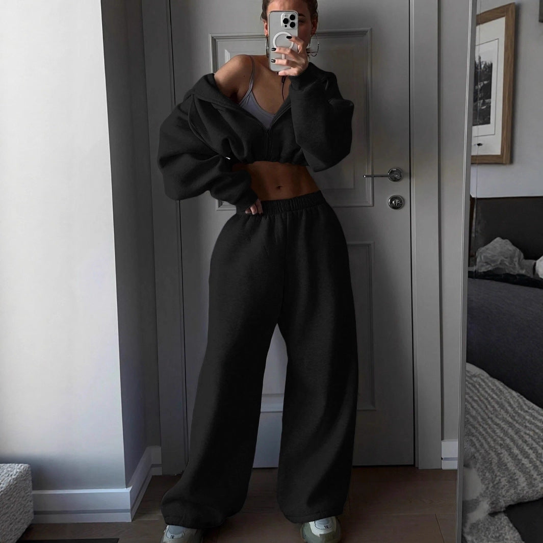 Damen lässiger cropped Kapuzenpullover und weite Jogginghose Set Stalluxe