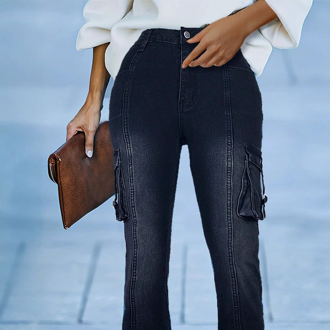 Damen Bootcut Cargo-Jeans mit hohem Taillenbund und praktischen Taschen Stalluxe