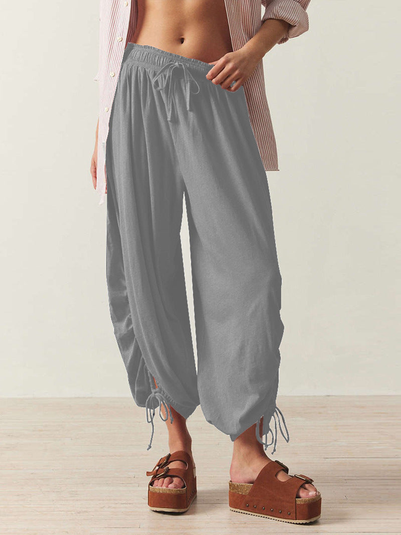 Damen lässige Palazzo-Hose mit elastischem Bund und verstellbaren Knöchelbändern Stalluxe