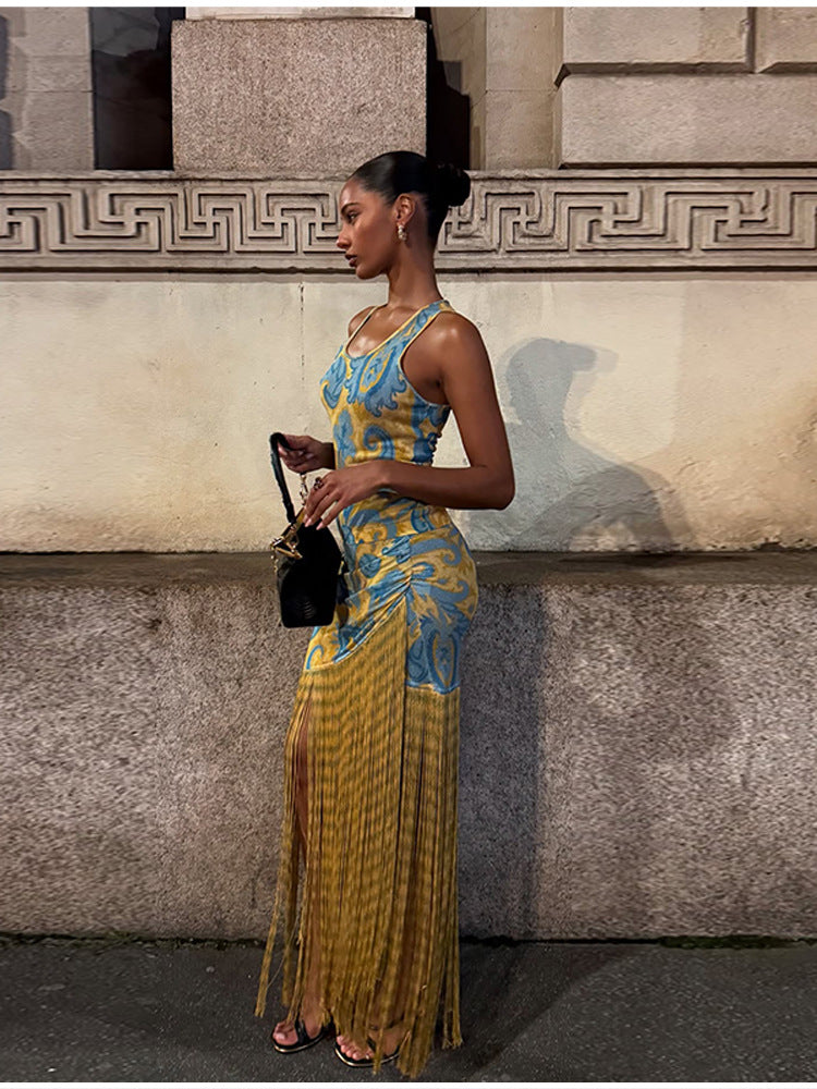 Damen Maxikleid mit Fransen und floralem Design Stalluxe