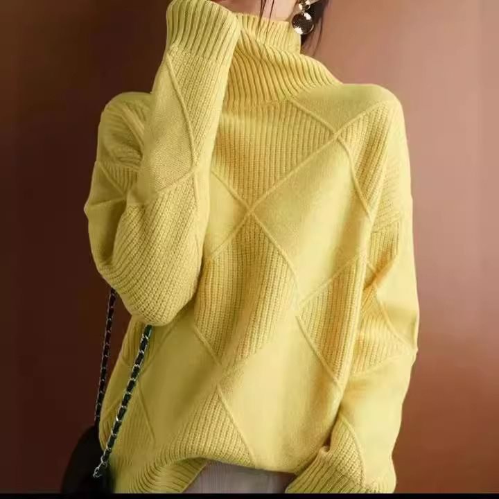 Damen kuscheliger Stehkragenpullover mit strukturiertem Strickmuster Stalluxe