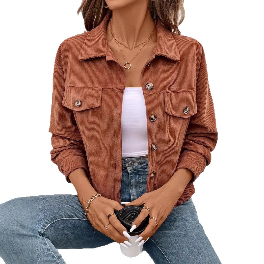 Damen lässige Cordjacke mit praktischen Taschen und modischen Knöpfen Stalluxe
