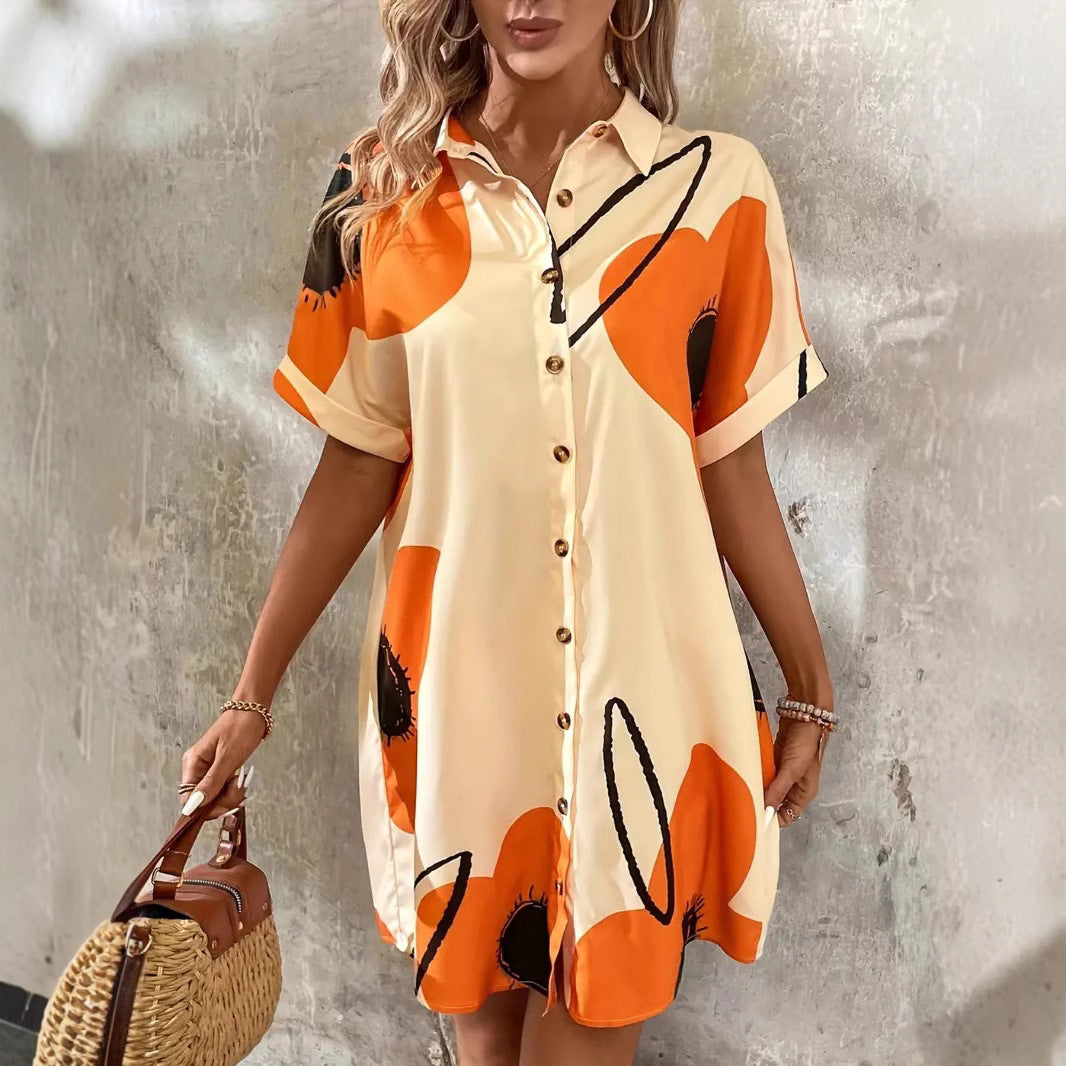 Damen Knopf- Blumen Mini Kleid Stalluxe