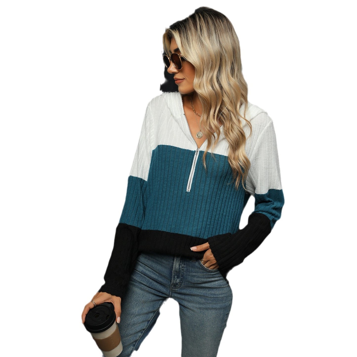 Damen Lässiger Pullover mit hohem Kragen und kontrastierenden Streifen Stalluxe
