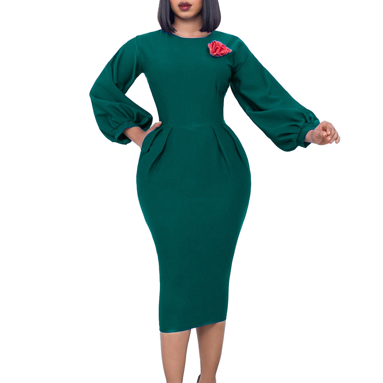 Damen elegantes Kleid mit fließenden Ärmeln und eingearbeitetem Taillenband Stalluxe