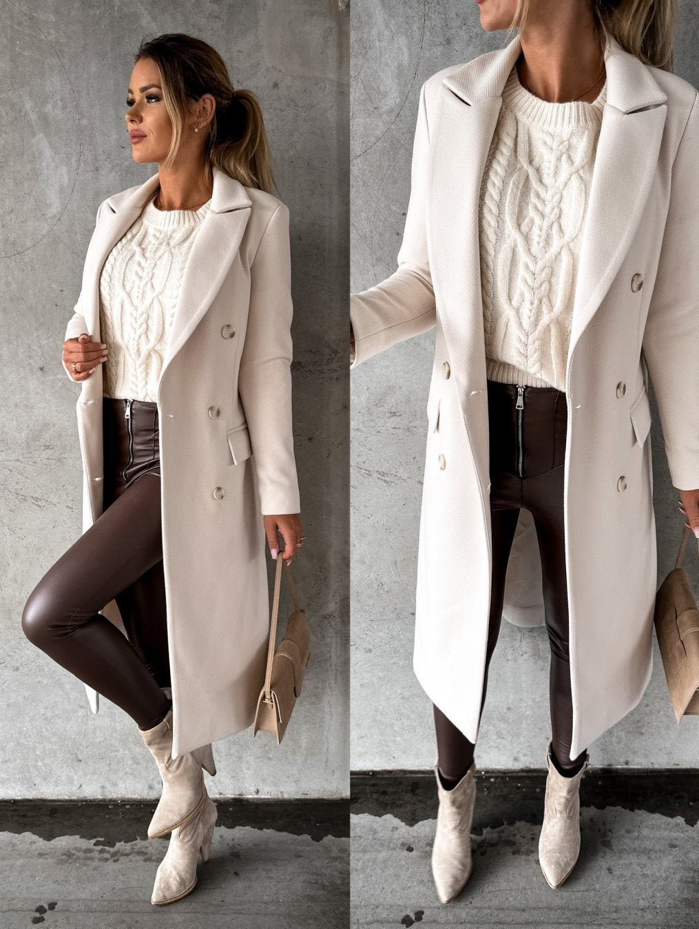 Damen Eleganter Mantel mit doppelter Knopfleiste Stalluxe