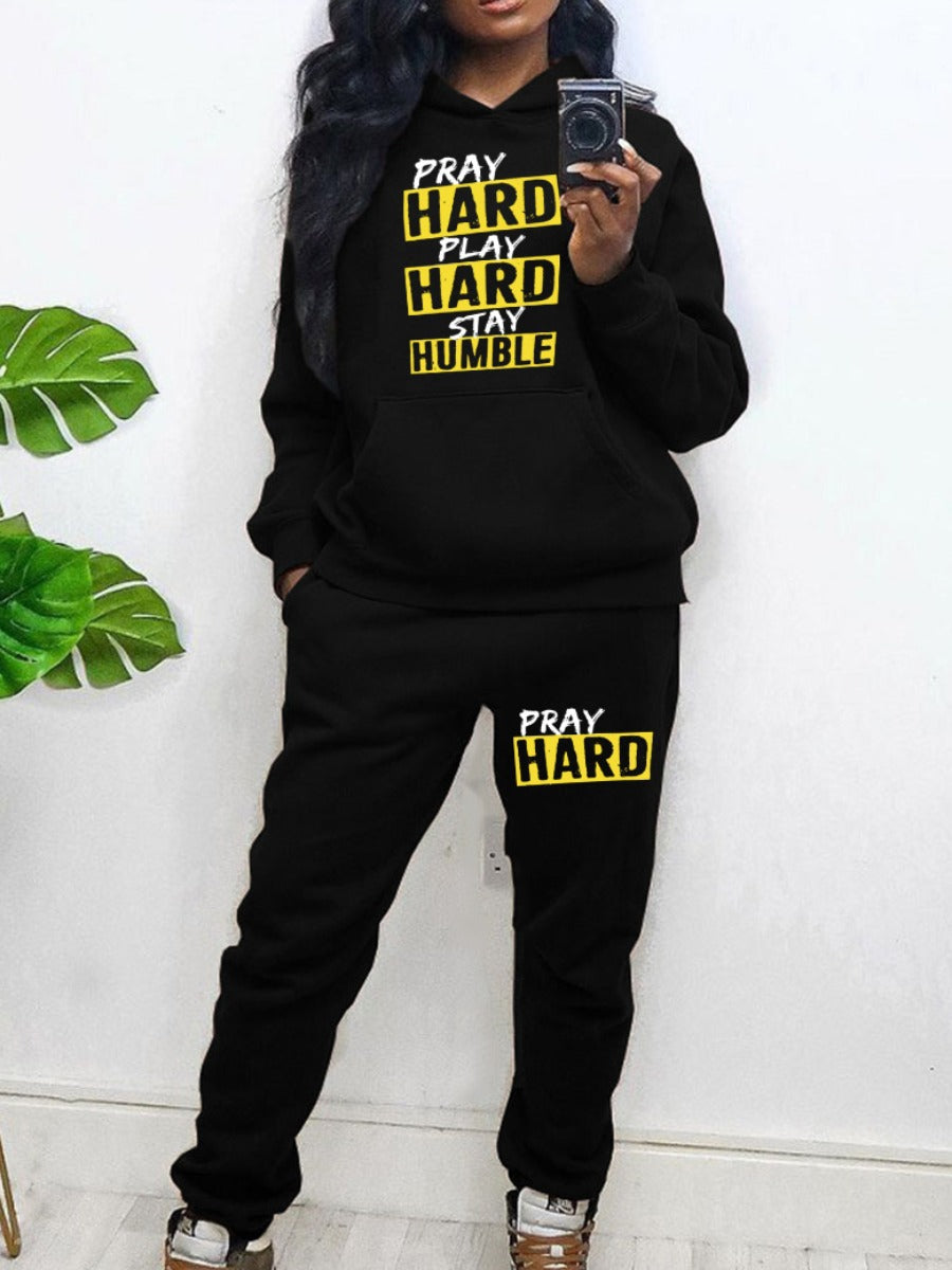 Damen lässiges Hoodie und Jogginghose Set mit kreativem Grafikdesign Stalluxe