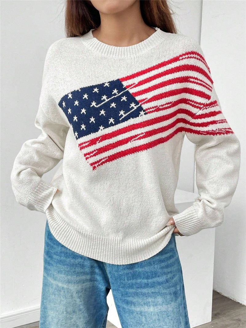 Damen Strickpullover mit Flaggenmuster und lässigem Schnitt Stalluxe