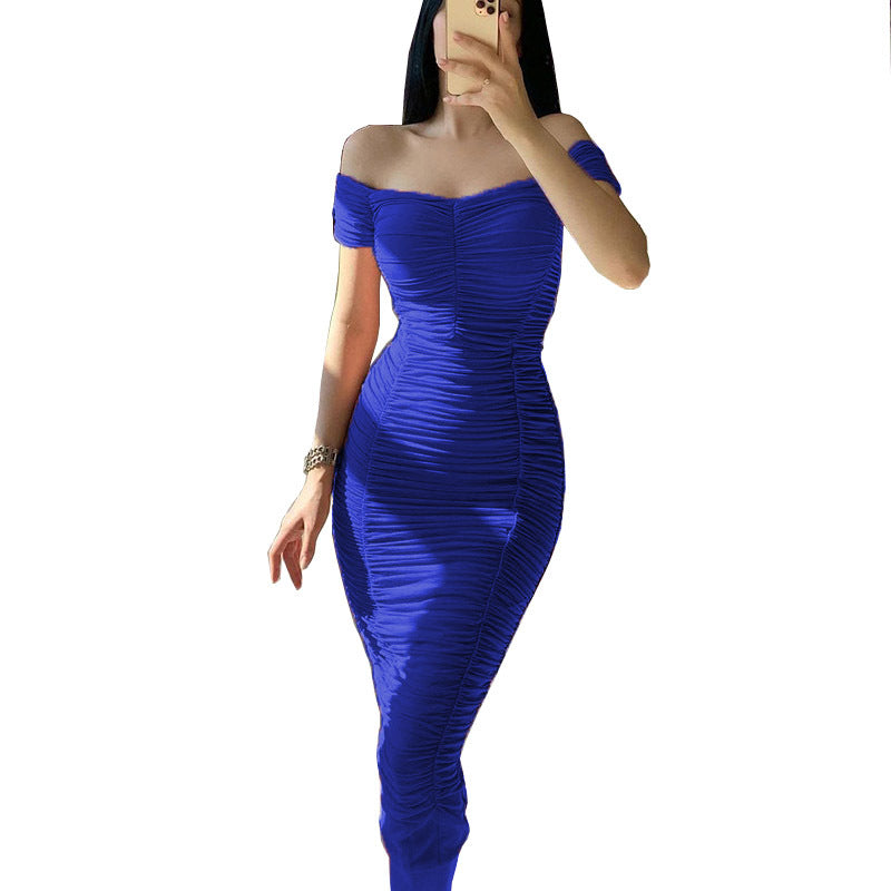 Damen figurbetontes Minikleid mit schulterfreiem Schnitt und Raffung Stalluxe