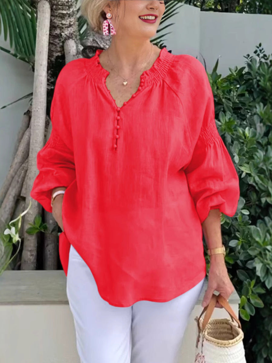 Damen luftige Bluse mit Knopfdetail und voluminösen Ärmeln Stalluxe