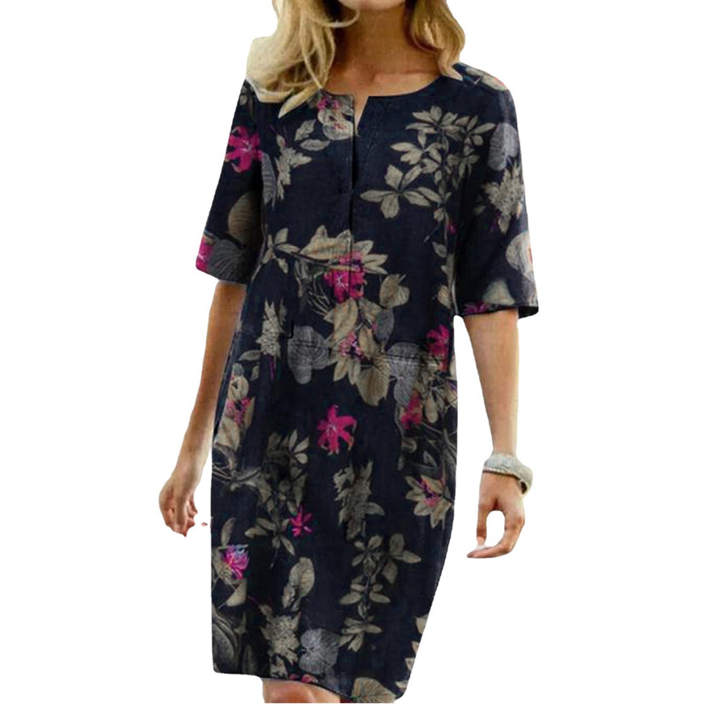 Women's Tropical Print Shift Dress Stalluxe