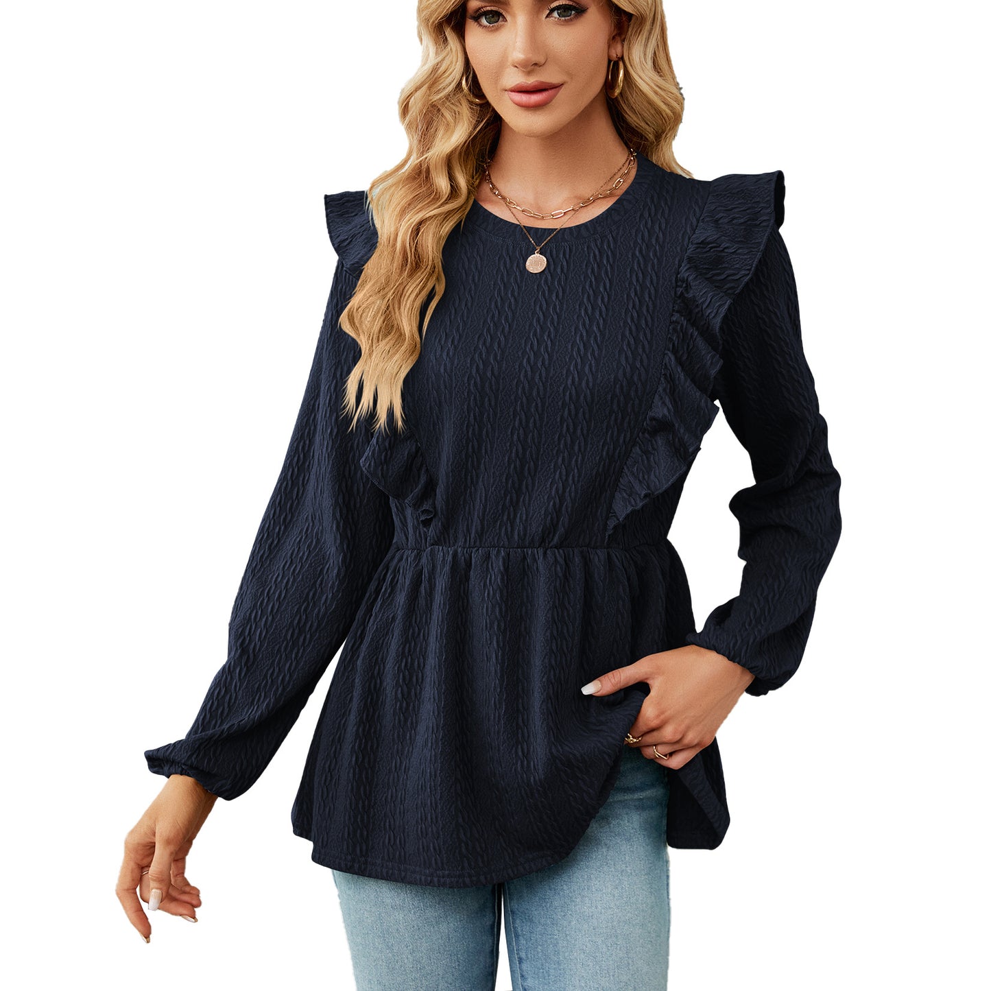 Damen trendiges Blusenshirt mit Rüschendetails und elastischem Bund Stalluxe