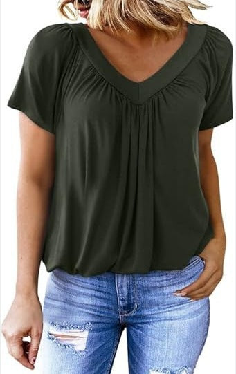 Women's Pleated V-Neck Casual Top Stalluxe