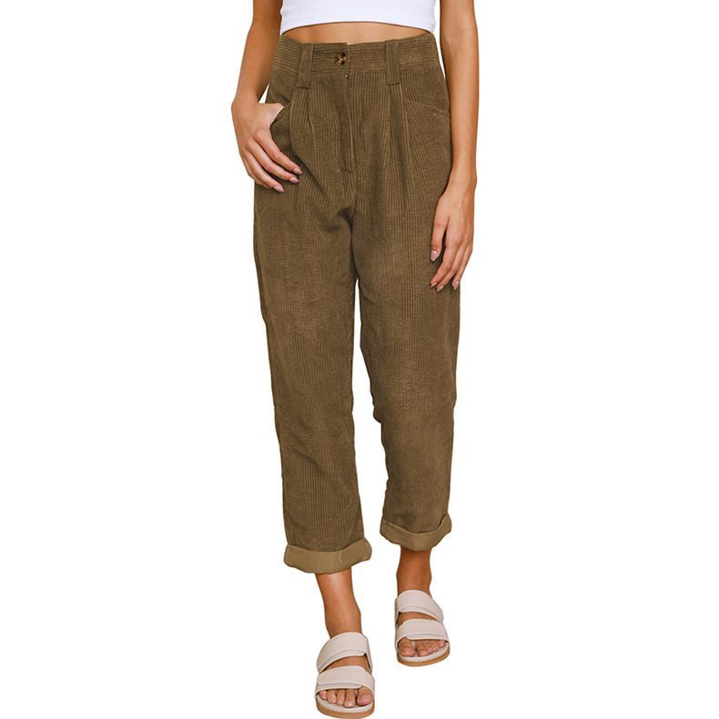 Damen Bequeme und elegante Hochtaillierte Hose mit feinem Rippmuster Stalluxe