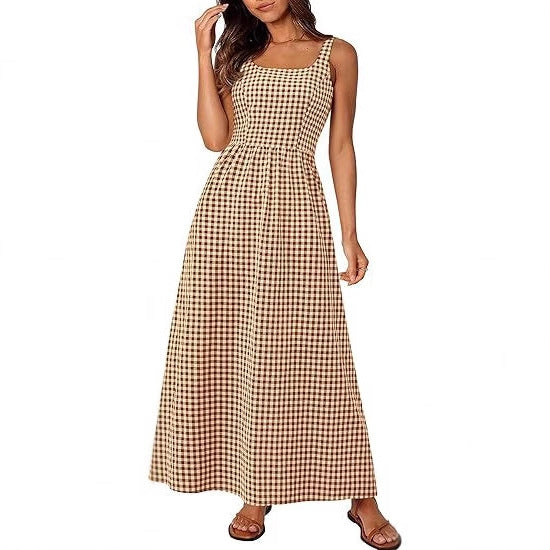 Damen MAXIKLEID mit Karomuster und schmalen Trägern Stalluxe