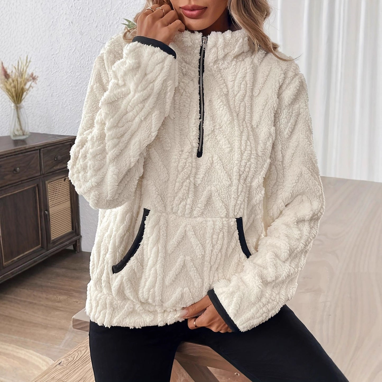 Damen Fleece-Pullover mit halbem Reißverschluss und praktischen Taschen Stalluxe