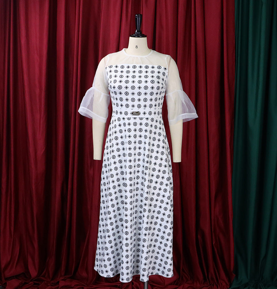 Damen Blumenkleid mit transparenten Ärmeln Stalluxe