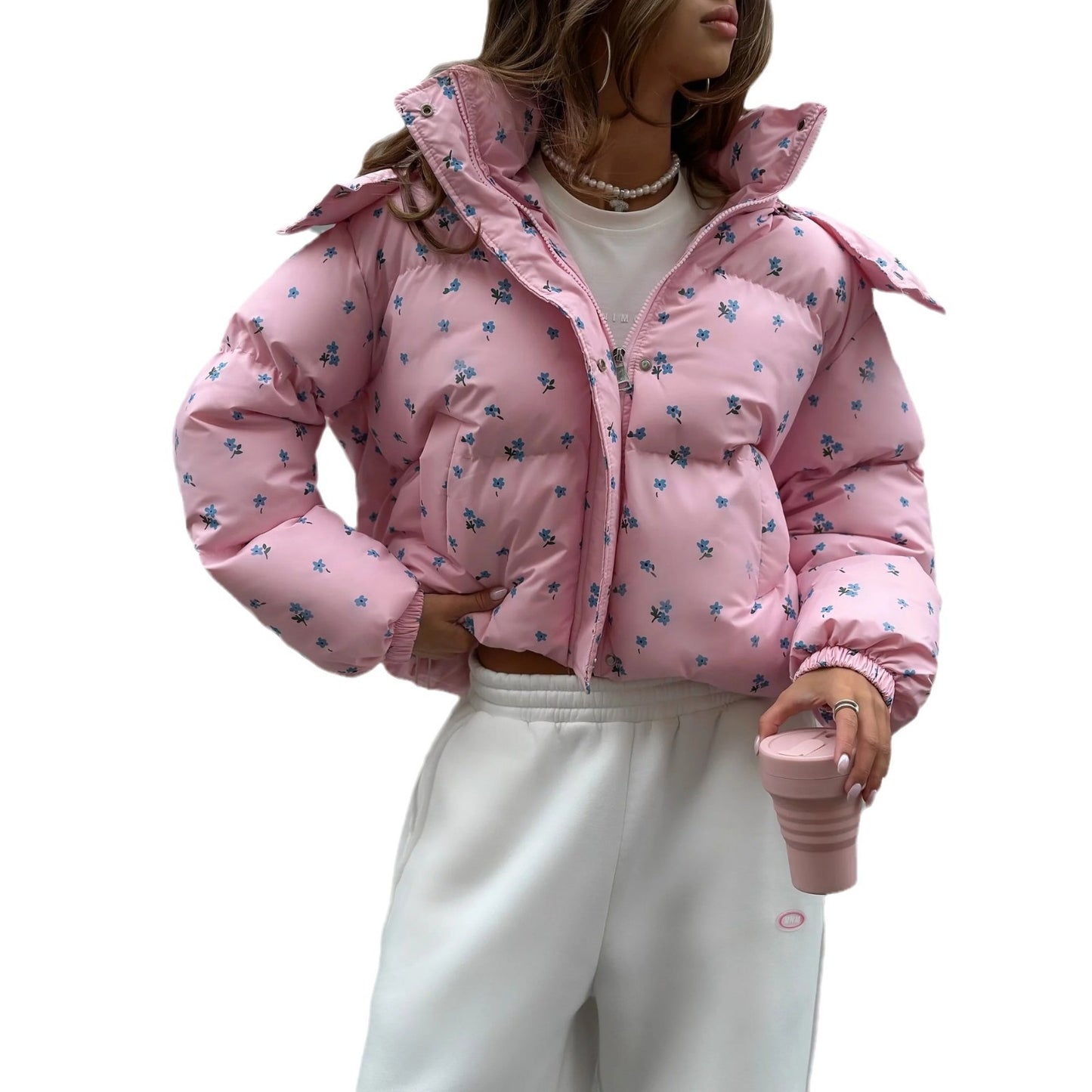 Damen Winterjacke mit floralen Mustern und voluminösen Ärmeln Stalluxe