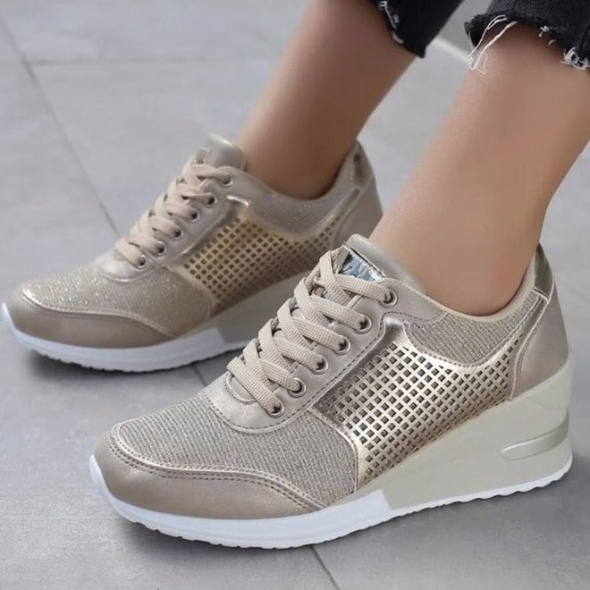 Damen modische Wedge-Sneaker mit stylishem Tiermuster und atmungsaktiver Oberfläche Stalluxe
