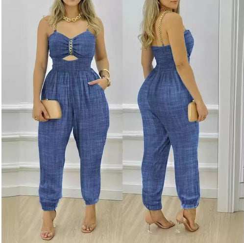Damen modischer Jumpsuit mit schulterfreien Trägern und cut-out Details Stalluxe