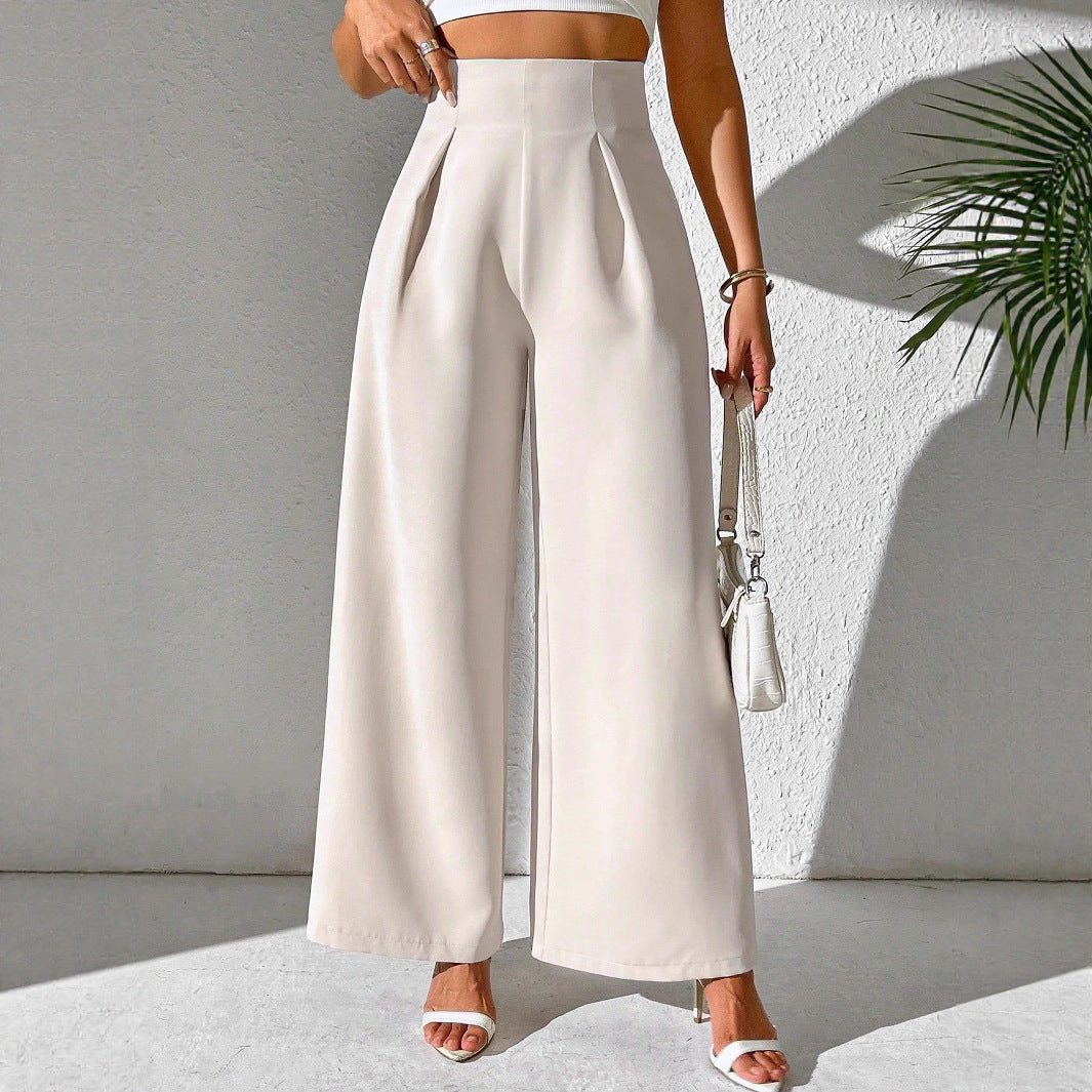 Damen Elegante High-Waist Palazzo-Hose mit Faltenfront und weitem Bein Stalluxe