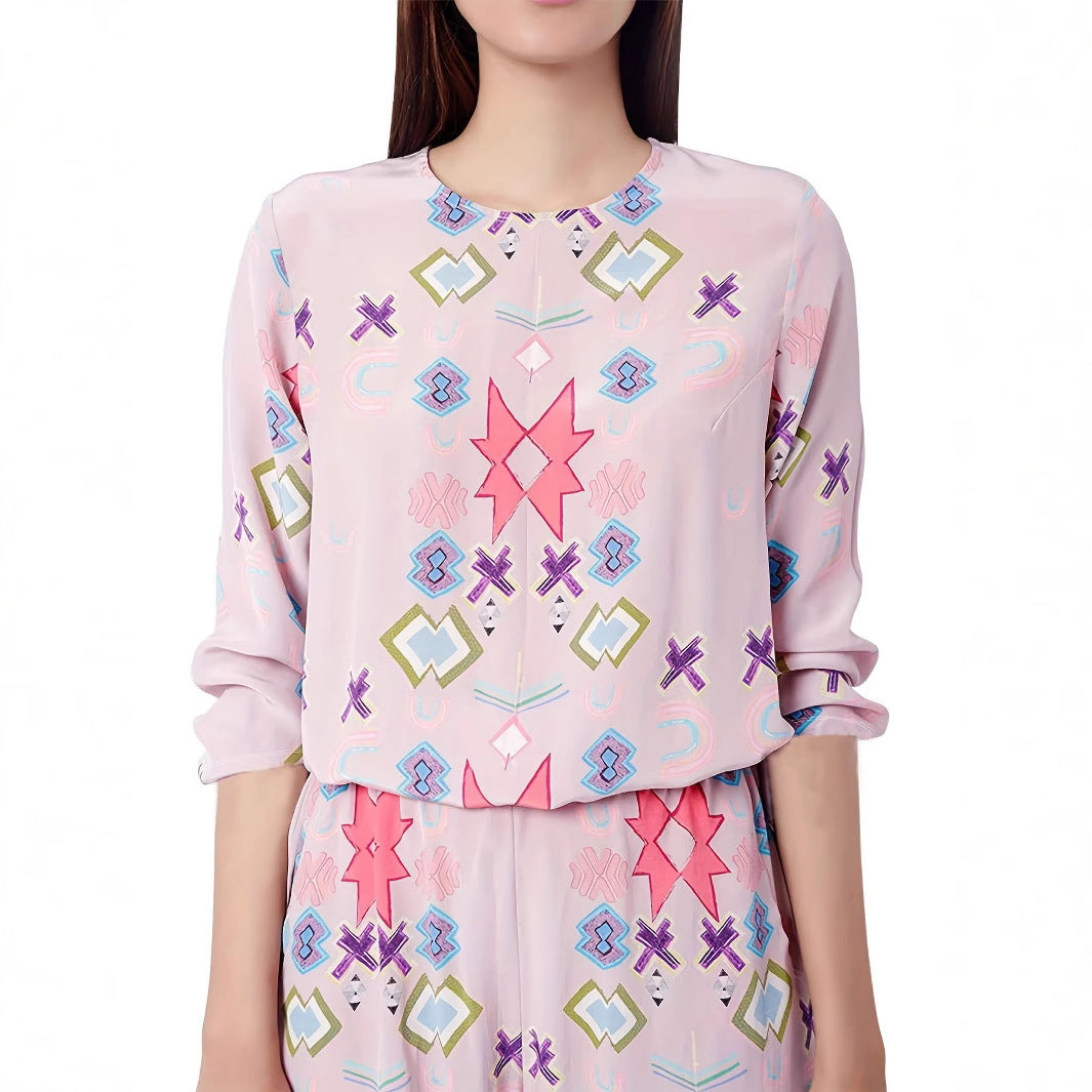 Damen Loungewear Set mit farbenfrohen geometrischen Mustern und elastischem Bund Stalluxe