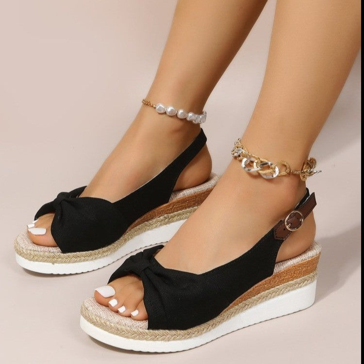 Damen Wedge-Sandalen mit elegantem Knoten und komfortablem Fußbett Stalluxe