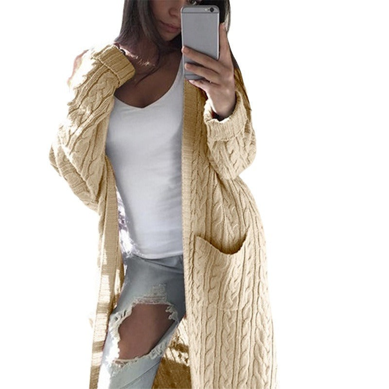 Damen Strickmantel mit Kabelmuster und praktischen Taschen Stalluxe