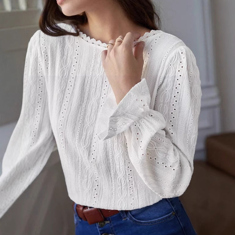Damen elegante Bluse mit Rüschendetails und Lochstickerei Stalluxe