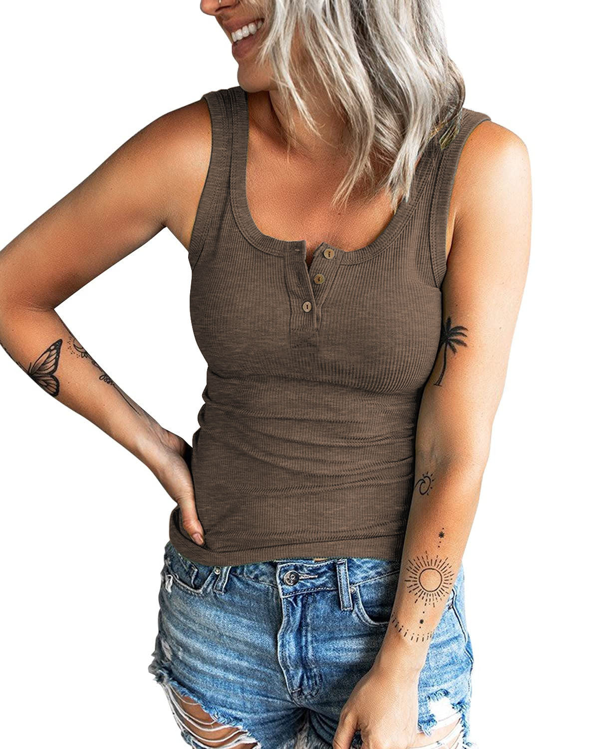 Damen Rippstrick Knopf-Oben Tank Top Stalluxe