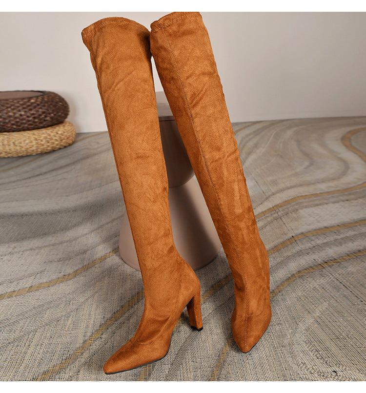 Damen hohe Stiefel mit Absatz und elastischen Einsätzen Stalluxe