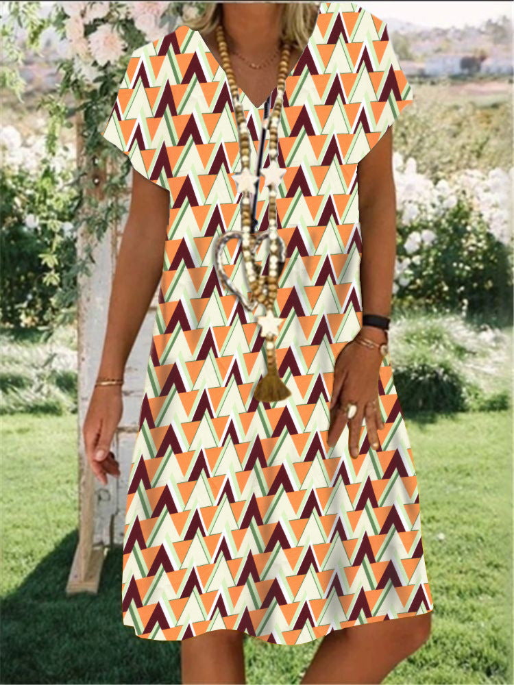 Damen Freizeitkleid mit grafischem Dreiecks-Design und lockerem Schnitt Stalluxe