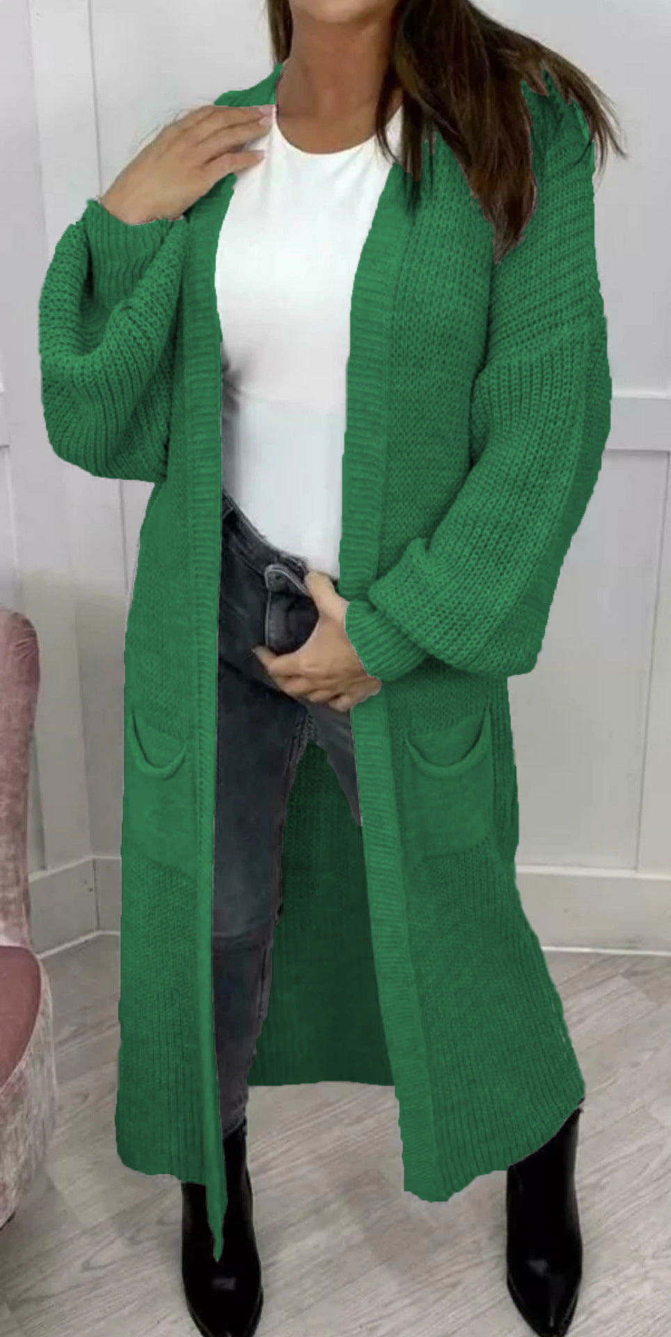 Damen Langer Strickcardigan mit strukturierter Maschenoptik und praktischen Taschen Stalluxe