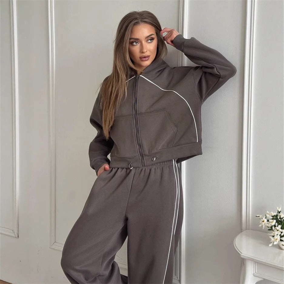 Damen sportliches Freizeitjacken- und Hosen-Set mit trendy Schnitt und elastischem Bund Stalluxe