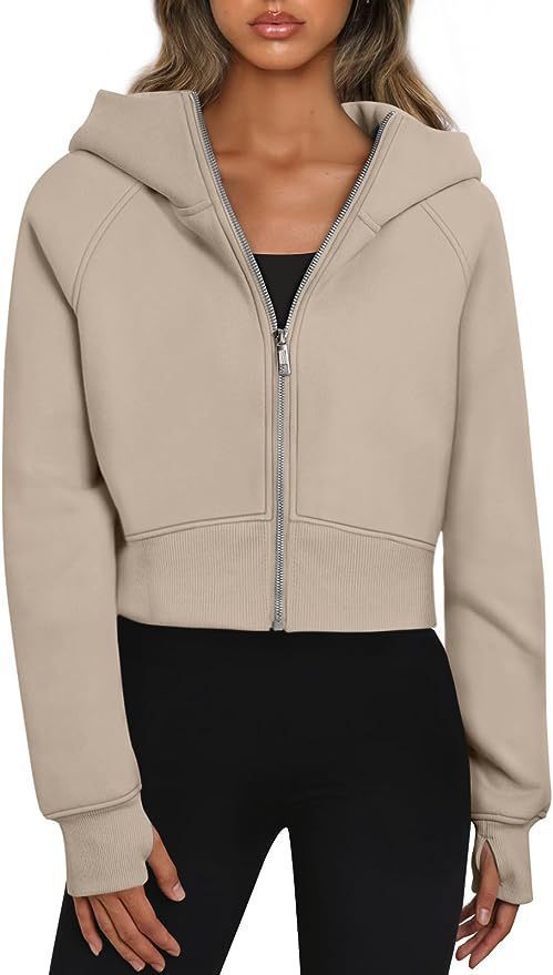 Damen Cropped Sweatjacke mit Reißverschluss und Kapuze Stalluxe