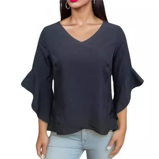 Damen Elegante Bluse mit Rüschendetails und tiefem V-Ausschnitt Stalluxe