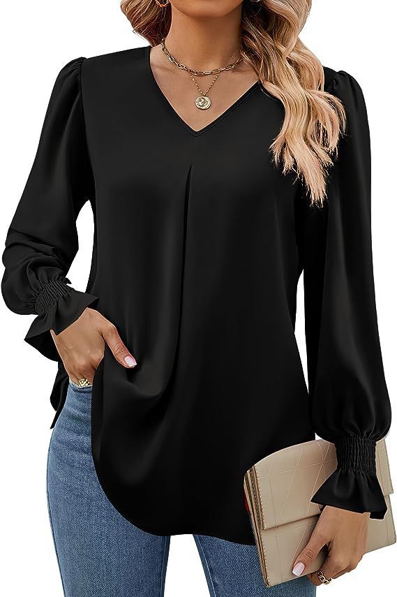 Damen Elegante Bluse mit V-Ausschnitt und Rüschendetails Stalluxe