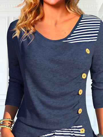 Damen Langarmshirt mit Knopfdetails und gestreiftem Saum Stalluxe
