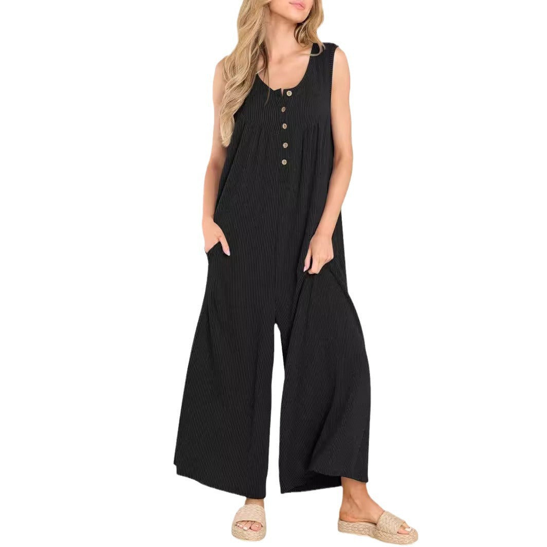 Damen luftiger Jumpsuit mit Knopfdetails und praktischen Taschen Stalluxe