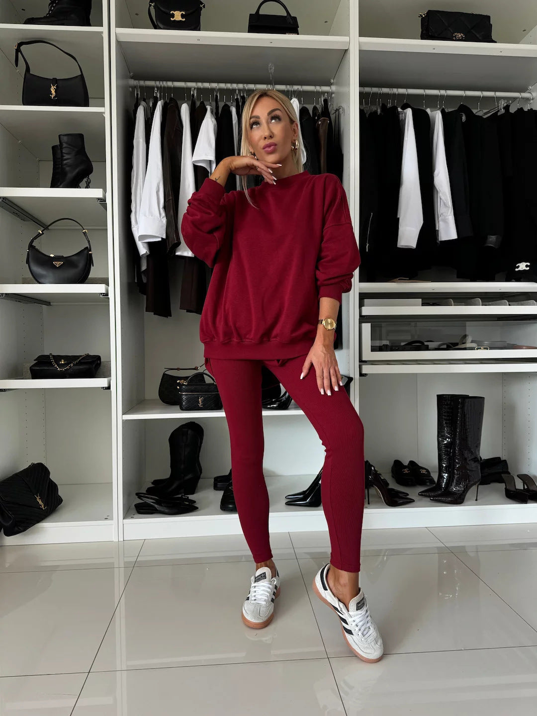 Damen lässiger Oversized Pullover mit modischem Schnitt und bequemen Leggings Stalluxe